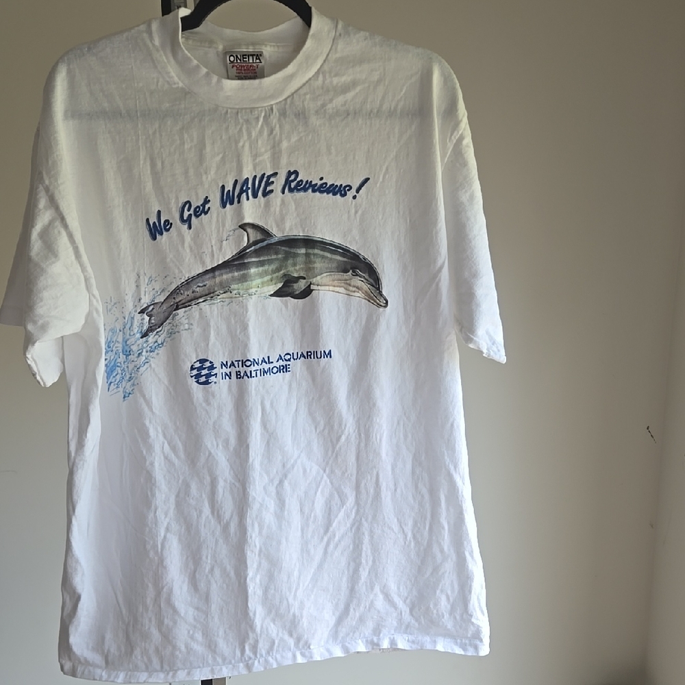 Vintage Oneita Single Stitch National Aquarium Dolphin Graphic Tee Size:XL